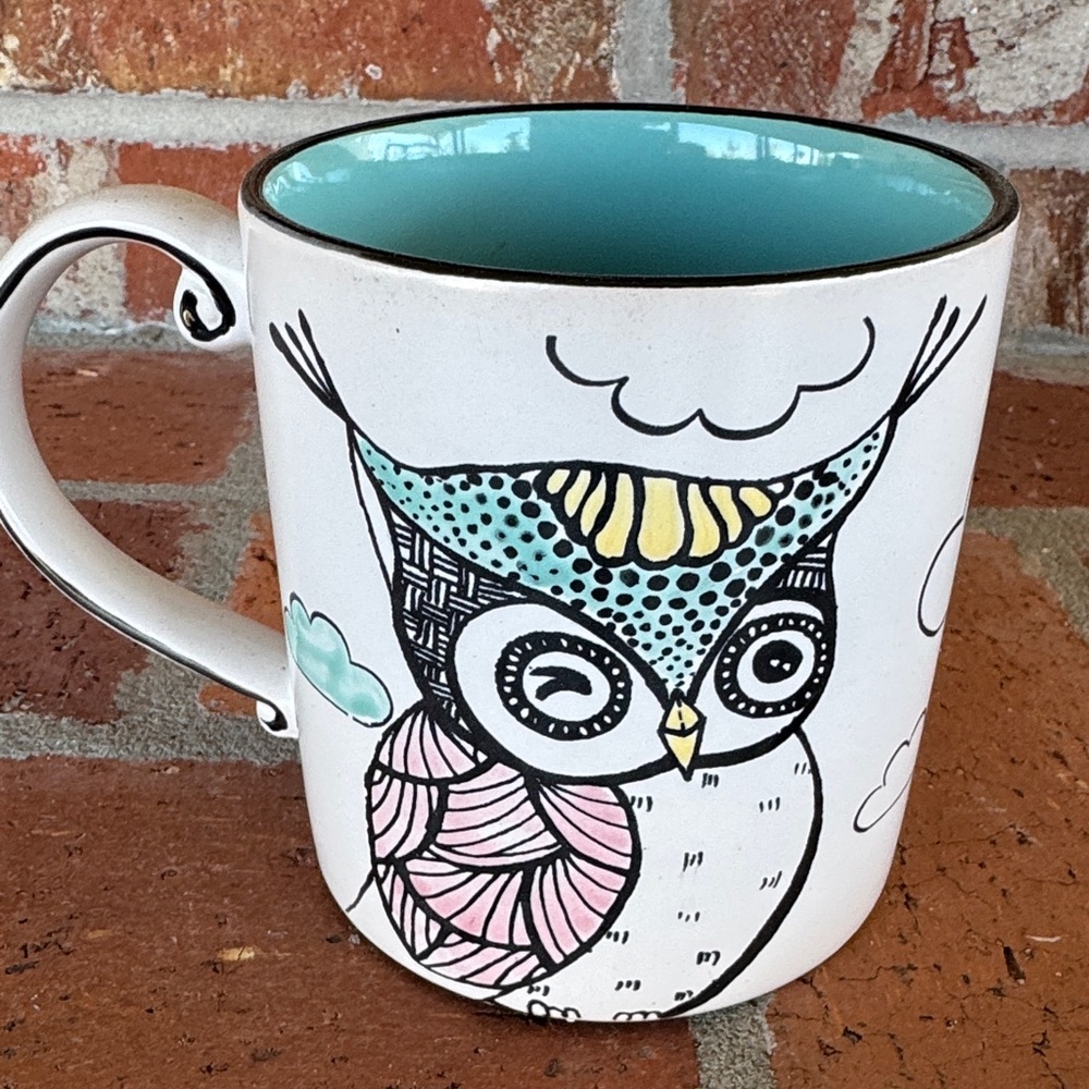 Whimsical Owl Ceramic Mug - Blue and White - Picture 4 of 4